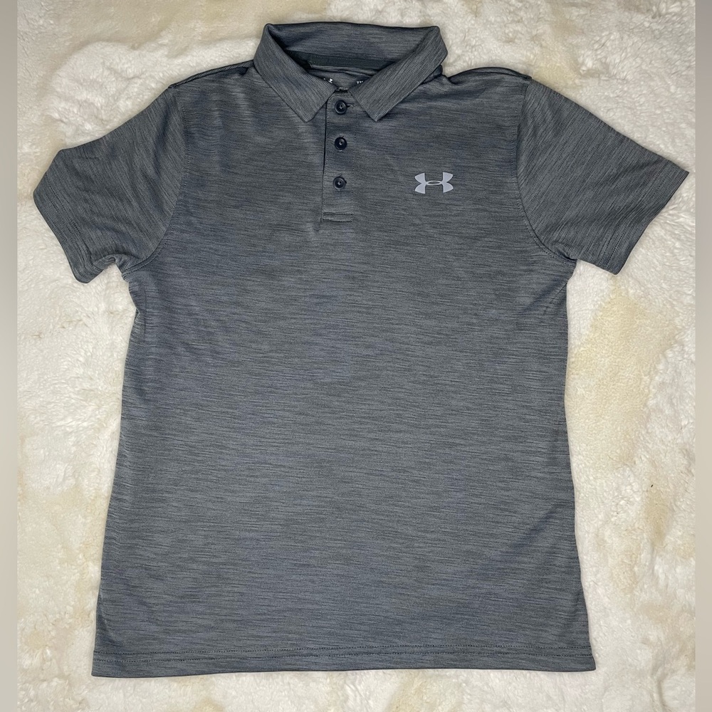 Under Armour Gray Loose Fit, Heat Gear Polo Shirt- Youth Medium